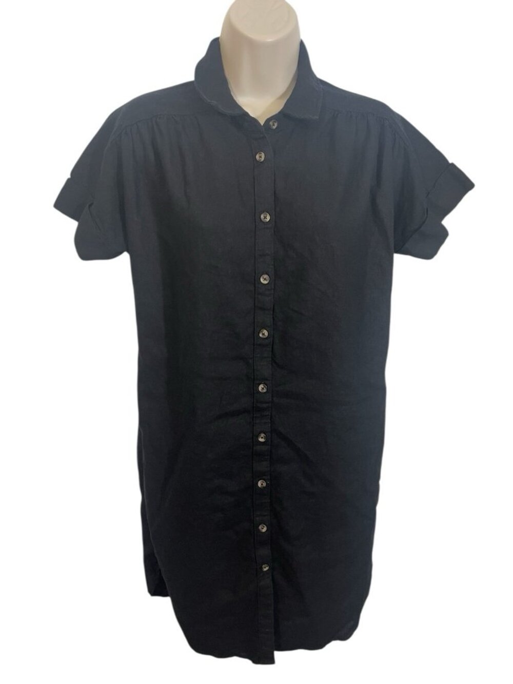 WELL WORN Women's Size Small Linen Blend Black Shirt Dress with Pockets